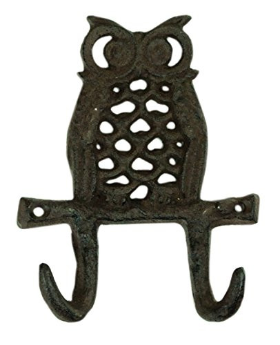 2 Hooks Owl Design Cast Iron Kitchen Garden Wall Coat Key Hook Rack