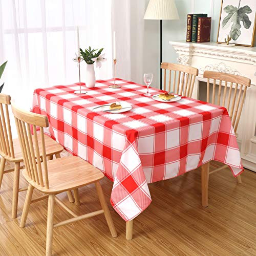 MikiUp Checkered Rectangle Tablecloth - Waterproof Wrinkle Resistant and Washable Gingham Table Cloth Decorative Table Cover for Outdoor Indoor Party 60 x 84 Inch Red 160GSM