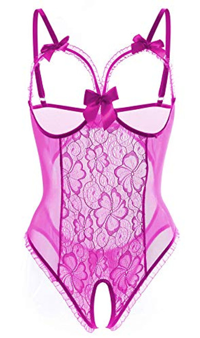 Lingerie for Women One-Piece Teddy Lingerie Sexy Bodysuit Lace Nightie -Purple XL-