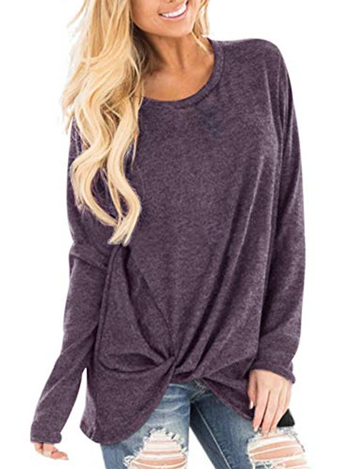 Twotwowin Women's Summer Tunic Tops Color Block Side Twist Knotted Short Sleeve Shirts Casual Blouse D-purple Twotwowin Women's Summer Tunic Tops Color Block Side Twist Knotted Short Sleeve Shirts Casual Blouse D-purple