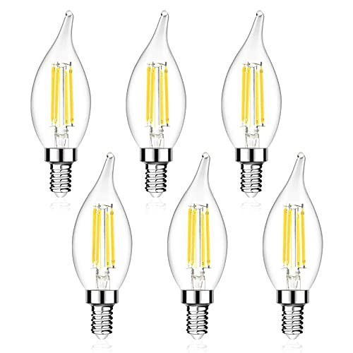 Ascher E12 Candelabra LED Light Bulb 60 Watt Equivalent 550 Lumens Daylight White 5000K Flame Tip Decorative LED Filament Candle Bulb E12 Base Non-Dimmable Pack of 6 Ascher E12 Candelabra LED Light Bulb 60 Watt Equivalent 550 Lumens Daylight White 5000K Flame Tip Decorative LED Filament Candle Bulb E12 Base Non-Dimmable Pack of 6