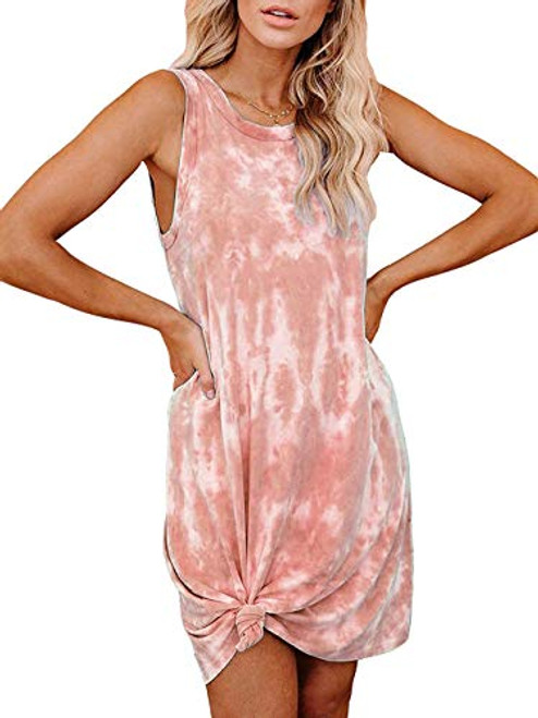LOCOEN Women's Casual Tie Dye Short Dress Crew Neck Sleeveless Loose T Shirt Mini Dress Orange 19L7-juhongbai-S LOCOEN Women's Casual Tie Dye Short Dress Crew Neck Sleeveless Loose T Shirt Mini Dress Orange 19L7-juhongbai-S