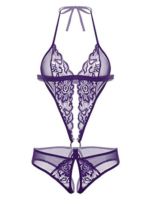 Avidlove Womens Sexy Lingerie Halter Mini Teddy Bodysuit One Piece Lace Babydoll Purple Avidlove Womens Sexy Lingerie Halter Mini Teddy Bodysuit One Piece Lace Babydoll Purple