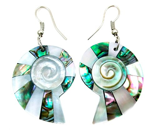 Abalone Earrings with Mother of Pearl Handmade 2 inch Natural Shell Dangle Drop Womwn Jewelry BA268