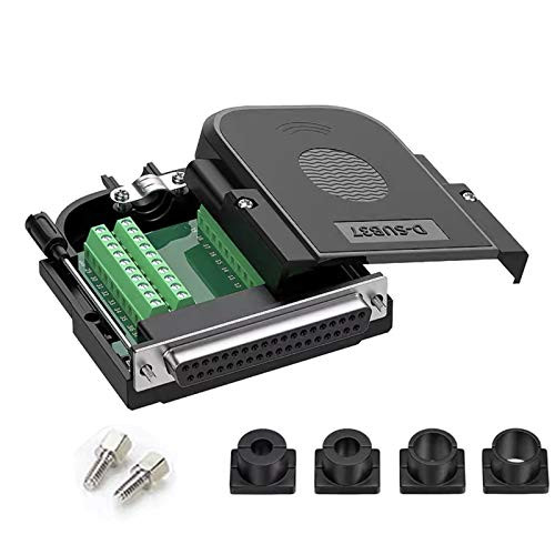 Jienk DB37 Solderless Female RS232 D-SUB Serial Adapter 37 Pin Port Terminal Solderfree Breakout Board Connector with Case Long Bolts Tail Pipe