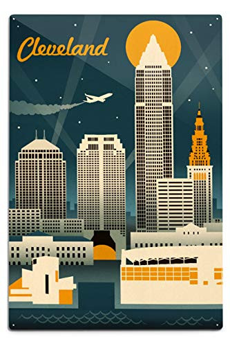Lantern Press Cleveland Ohio Retro Skyline 97459 -6x9 Aluminum Wall Sign Wall Decor Ready to Hang-