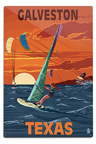 Lantern Press Galveston Texas Windsurfers and Sunset 50608 -6x9 Aluminum Wall Sign Wall Decor Ready to Hang-