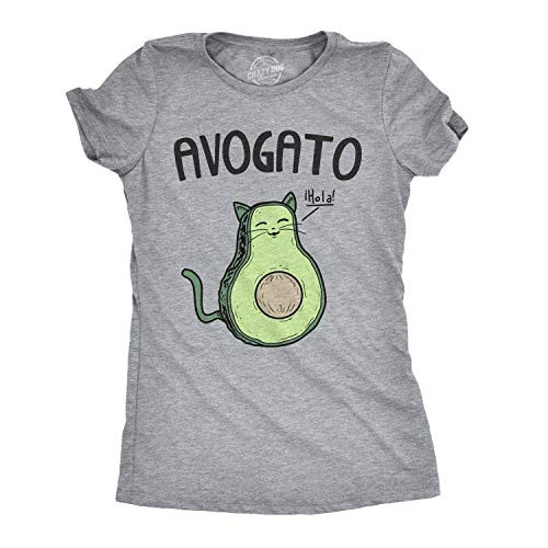 Womens Avogato Funny T Shirt Avocado Cat Cute Face Graphic Novelty Tee for Girls -Light Heather Grey- - M