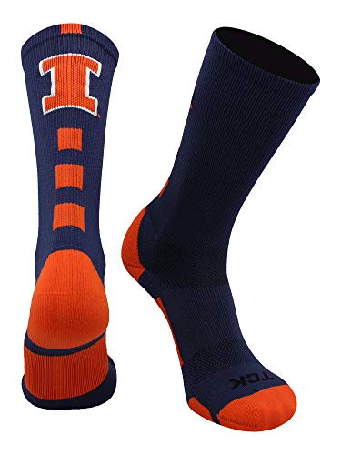 TCK University of Illinois Fighting Illini Baseline Crew Socks -Navy-Orange-White Small-
