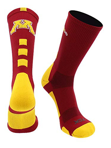 TCK Minnesota Baseline Crew Socks -Maroon-Gold Medium-