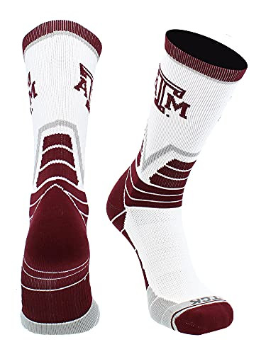 TCK Texas A and M Aggies Victory Crew Socks -White-Maroon-Grey Small-