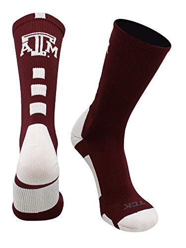 TCK Texas A and M Aggies Baseline Crew Socks -Maroon-White Small-