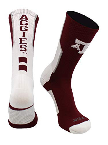 TCK Texas A and M Aggies Perimeter Crew Socks -Maroon-White-Grey Medium-
