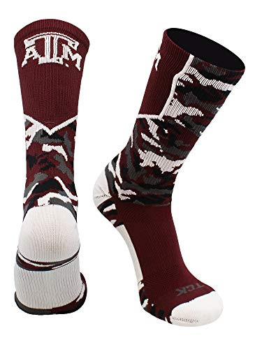 TCK Texas A and M Aggies Woodland Camo Crew Socks -Maroon-White-Graphite Small-