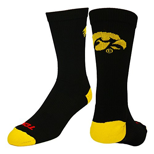 TCK Iowa Hawkeyes Crew Socks -Black-Gold Medium-