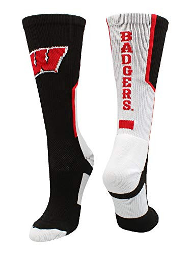 TCK Wisconsin Badgers Perimeter Crew Socks -Black-White-Cardinal Small-