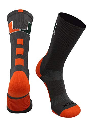 TCK Miami Hurricanes Baseline Crew Socks -Graphite-Orange Small-