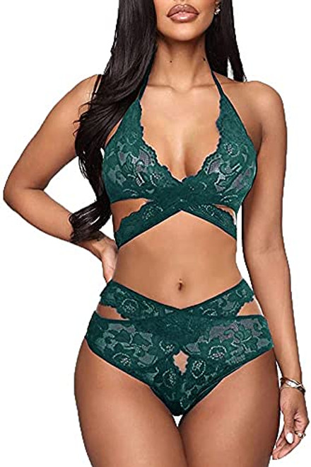Donnalla Women Sexy Lingerie Set Two Piece Lace Bra and Panty Set Babydoll Sleepwear Dark Green Medium Donnalla Women Sexy Lingerie Set Two Piece Lace Bra and Panty Set Babydoll Sleepwear Dark Green Medium