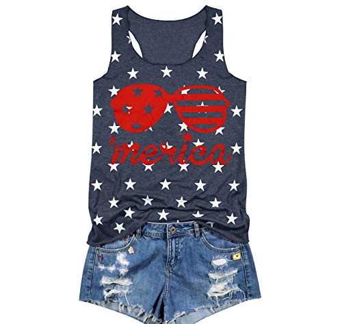 GEMLON Womens American Flag Tank Top 4th of July T Shirt USA Stars and Stripes Patriotic Shirts -Blue Glasses L l- GEMLON Womens American Flag Tank Top 4th of July T Shirt USA Stars and Stripes Patriotic Shirts -Blue Glasses L l-