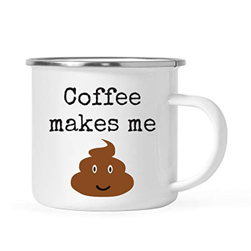 Andaz Press 11oz. Funny Rude Stainless Steel Camping Mug Gift Typewriter Style Coffee Makes Me Poop Shit Graphic 1-Pack Birthday Christmas Metal Enamel Campfire Camp Fire Cup
