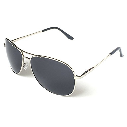 J plusS Premium Military Style Classic Aviator Sunglasses Polarized 100 percent UV Protection -Large Frame - Silver Frame-Black Lens-