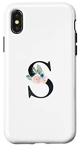 iPhone X-XS Modern Watercolor Florals Letter S Blue Pink White AAN008s Case