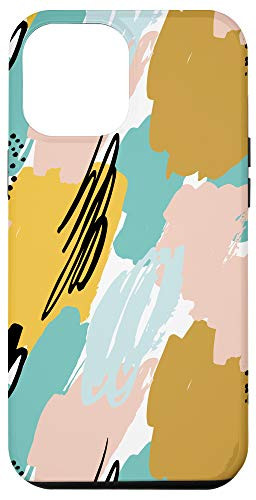 iPhone 12 Pro Max Paint Abstract Yellow Teal Pink Black White Pattern AEN069 Case