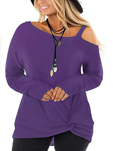 Ritera Plus Size Womens Long Sleeve Shirts Cold Shoulder Tunic Tops Knot Twist Sweatshirts Loose Casual Blouse Purple 4XL 26W