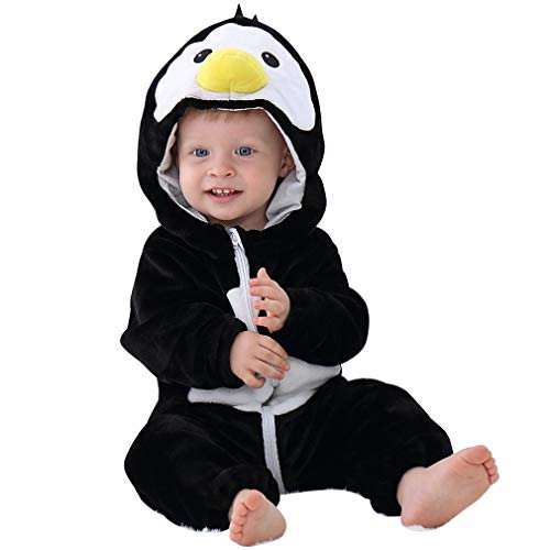 IDGIRL Baby Penguin Costume Animal Romper for Infant Winter Flannel Outfits 3-6 Months Black