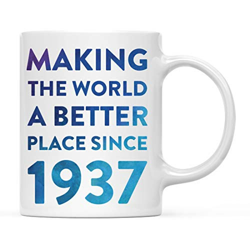 Andaz Press 11oz. Birthday Milestone Coffee Mug Gift Making The World a Better Place Since 1937 Blue Watercolor 1-Pack 82nd 83rd 84th 85th Birthday Anniversary