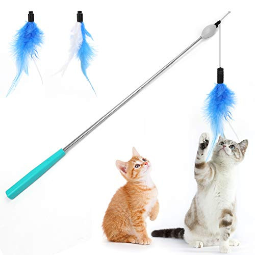 Outamateur Electric Retractable Cat Teaser Retractable Cat Toys Wand Telescopic Interactive Cat Feather Toy for Cat Kitten Having Fun Playing Exerciser