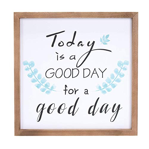 ZOORON Home Wall Decor Signs with Inspirational Quotes and Sayings for Home Kitchen Bathroom Rustic Wood Framed 12 x 12 inches Farmhouse Wall Hanging Art - Today is A Good Day