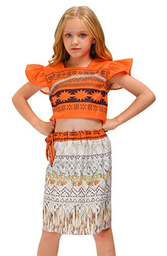 BesserBay Girl's Ocean Adventure Orange Top and Skirt Moan Costume Set 9-10 Years