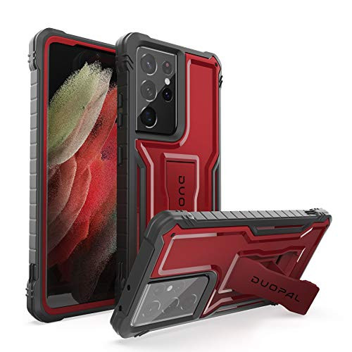 DUOPAL Samsung Galaxy S21 Ultra Case Military Grade Protection Shockproof Case Built-in Kickstand Compatible with Samsung S21 Ultra 5G Phone 6.8 Inch -Red-