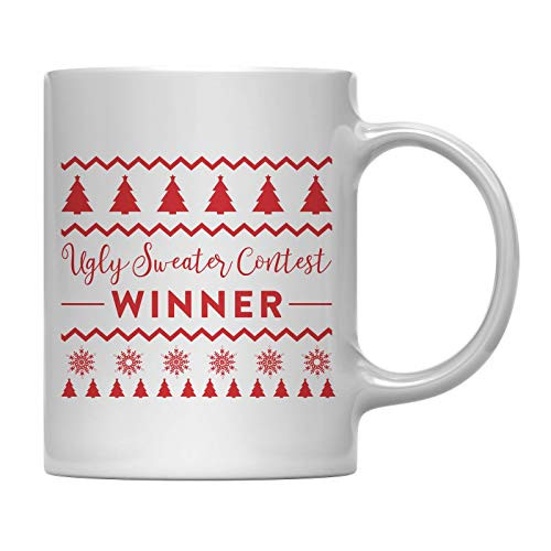 Andaz Press 11oz. Funny Christmas Coffee Mug Gag Gift Ugly Sweater Contest Winner 1-Pack Office Coworker Family White Elephant Gift Ideas Under 10 or 15