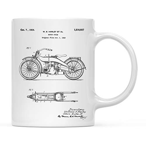 Andaz Press Planes Trains Automobiles Patent Print 11oz. Coffee Mug Birthday Christmas Gift Harley Davidson Motorcycle 1919 Patent Mug 1-Pack Motorcycle Mug Vintage Motorcycle