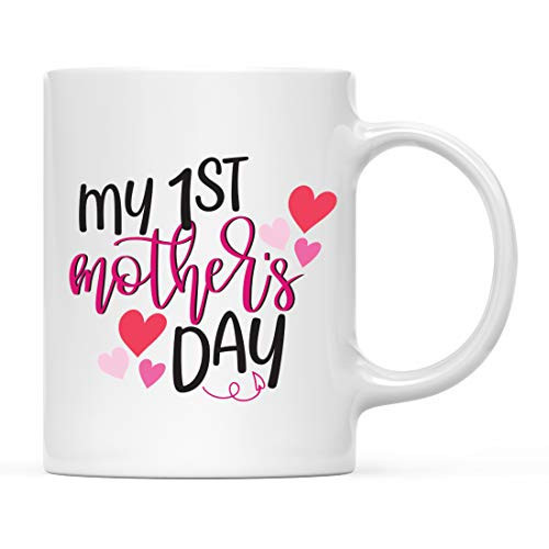 Andaz Press 11oz. Mother's Day Coffee Mug Gift My 1st Mother's Day Heart Graphic 1-Pack Birthday Christmas Gift Ideas for Mom Grandma Auntie