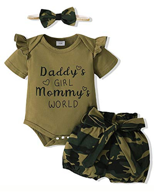 Baby Girl Clothes Letter Printing Ruffle Sleeve Romper Top Infant Girl Clothes Floral Pattern Shorts Set Baby Girl Camo Clothing 6-12 Months Baby Girl Clothes Letter Printing Ruffle Sleeve Romper Top Infant Girl Clothes Floral Pattern Shorts Set Baby Girl Camo Clothing 6-12 Months