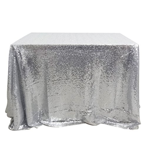 San Tungus Sequin Table Cover Wedding Tablecloth 60 x 126inch Sparkly Table Overlay for Wedding, Silver San Tungus Sequin Table Cover Wedding Tablecloth 60 x 126inch Sparkly Table Overlay for Wedding, Silver