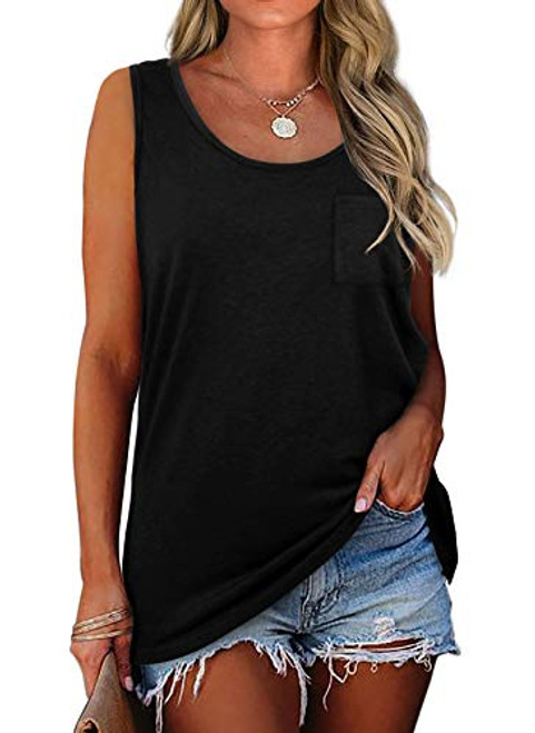 OFEEFAN Black Womens Summer Tank Tops Sleeveless Loose Fit Tank Crew Neck Plus Size XXL