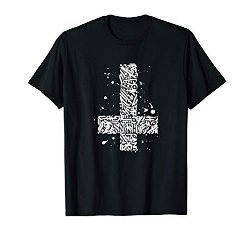 Graffiti Styled Inverted Cross Upside Down Cross Cool T-Shirt