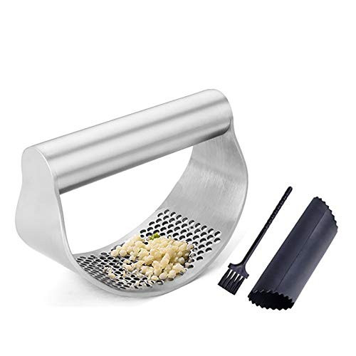 Portable Garlic PressGarlic Mincer Stainless Steel Garlic Press Rocker Professional Garlic Mincer Crusher with Cleaning Brush -A- Portable Garlic PressGarlic Mincer Stainless Steel Garlic Press Rocker Professional Garlic Mincer Crusher with Cleaning Brush -A-