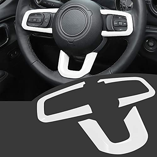 Bonbo Steering Wheel Trim Cover ABS Interior Decoration Accessories for 2018-2021 Jeep Wrangler JL JLU for 2020 2021 Jeep Gladiator JT 3PCS -White-