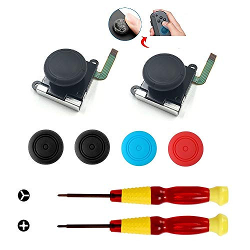 2-Pack 3D Analog Joystick Joycon Analog Stick for Nintendo Switch Joystick Replacement - Comes with Tri-Wing & Cross Screwdriver Repair Tool and 4 Thumbstick Caps