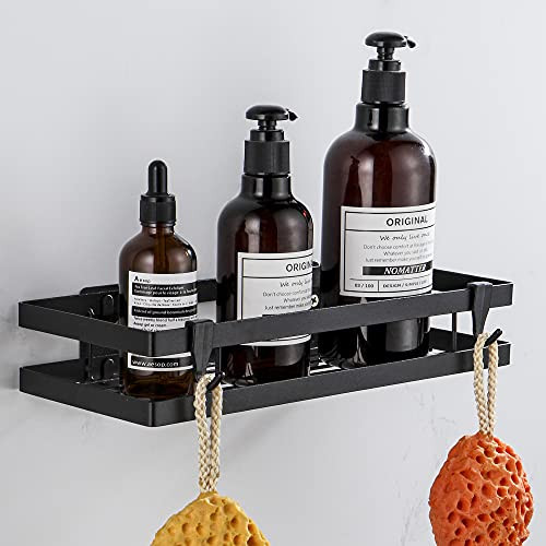 Gricol Shower Caddy Basket with Hooks Stainless Steel Wall Mounted Bathroom Shelf Rack No Drilling Soap Dish Holder Storage Organizer for Toilet Dorm and Kitchen