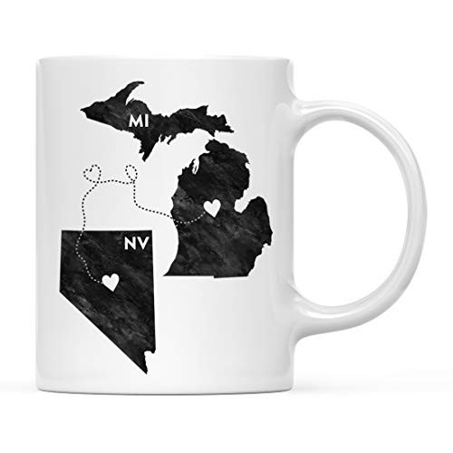 Andaz Press 11oz. Coffee Mug Long Distance Gift Michigan and Nevada Black and White Modern 1-Pack Moving Away Graduation University College Gifts for Him Her Relationships