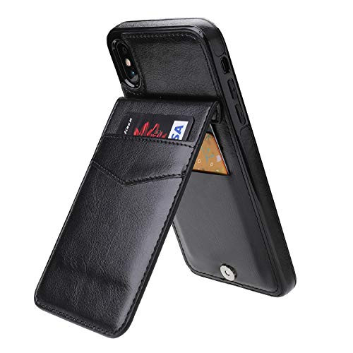 iPhone Xs Max Case Wallet with Credit Card Holder, KIHUWEY Premium Leather Magnetic Clasp Kickstand Heavy Duty Protective Cover for iPhone Xs Mas 6.5 Inch(Black)