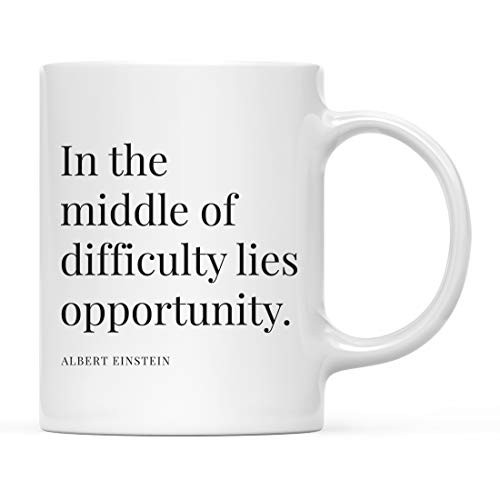 Andaz Press 11oz. Motivational Inspirational Quote Coffee Mug Gift in The Middle of Difficulty Lies Opportunity. - Albert Einstein 1-Pack Christmas Birthday Graduation for Him Her