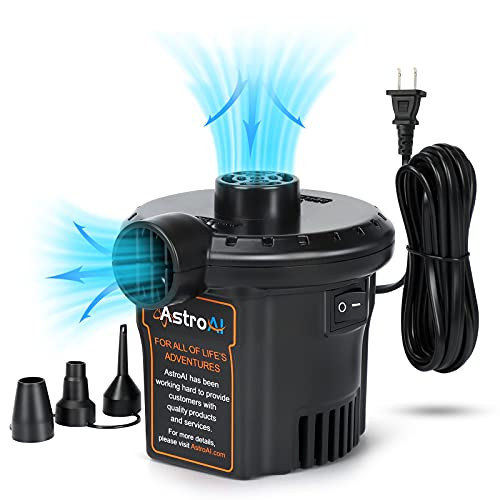 AstroAI Electric Air Pump for Inflatables Air Mattress Portable Inflator Deflator Pumps with 3 Nozzles for Inflatable Cushions Air Beds Swimming Ring Pool Floats Toy Raft for Home?Yard 120V AC 130W