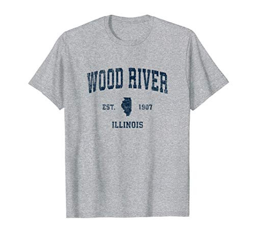 Wood River Illinois IL Vintage Sports Design Navy Print T-Shirt Wood River Illinois IL Vintage Sports Design Navy Print T-Shirt